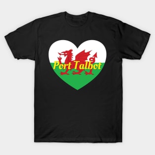 Port Talbot Wales UK Wales Flag Heart T-Shirt